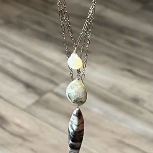 Sterling silver triple strand necklace with 3 semi- precious stones